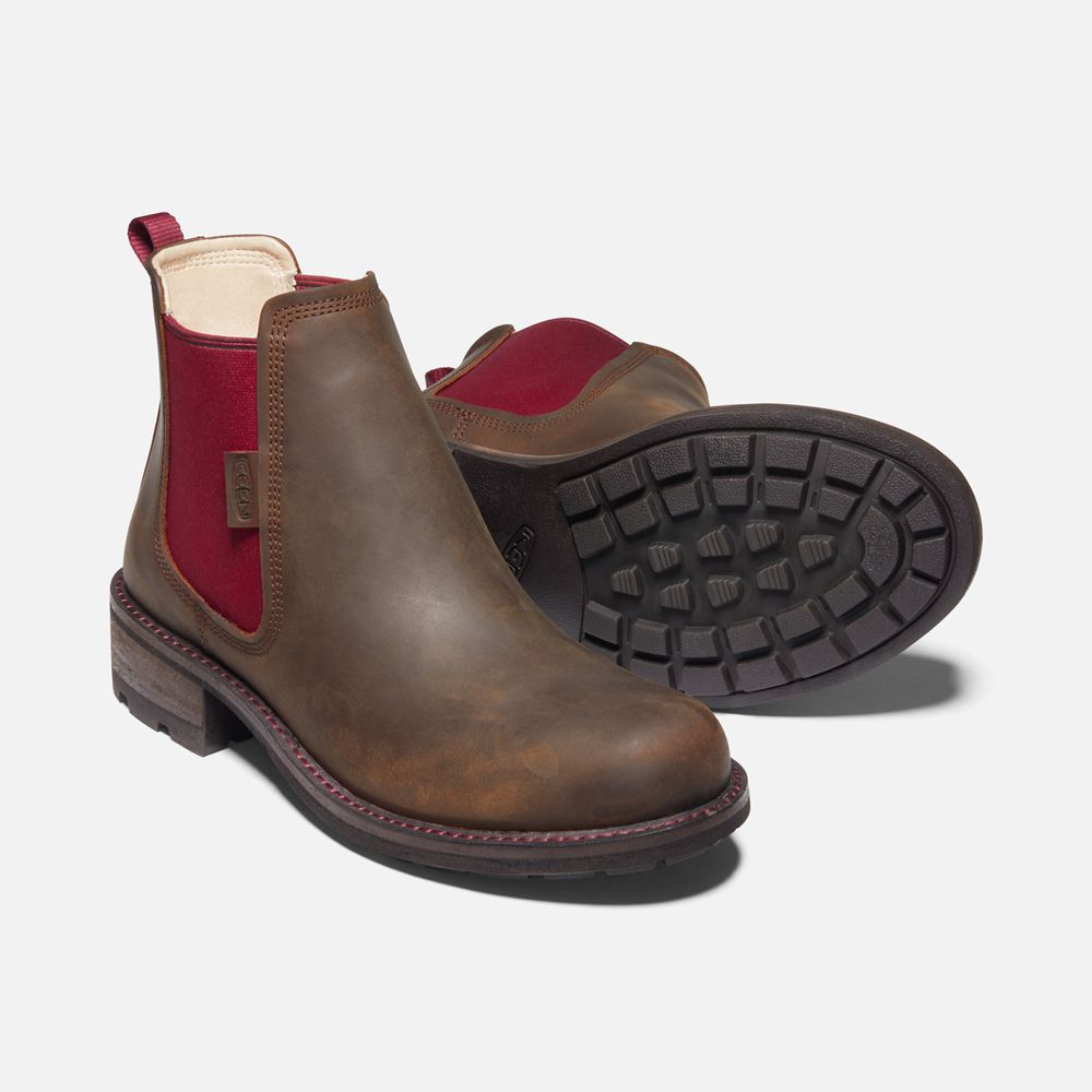 Bottes Chelsea Keen Femme Marron/Rouge | Oregon City | VLRHT-9307